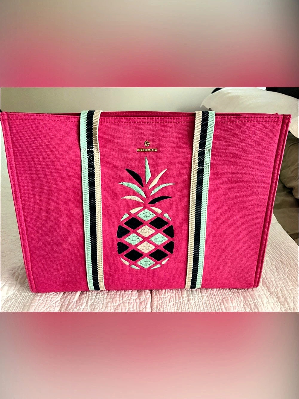 Spartina 449 Pineapple Carry All Tote Pink & Green NWT